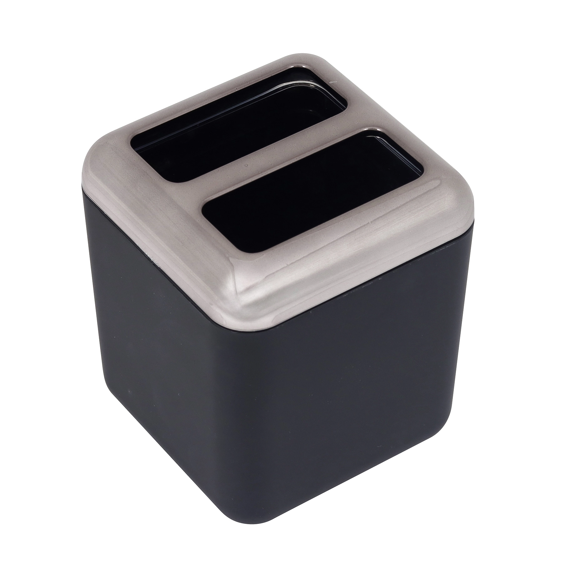 Porta Escova de Dente de Bancada para Banheiro Plástico Preto Fosco Spoom Quadrado Coza