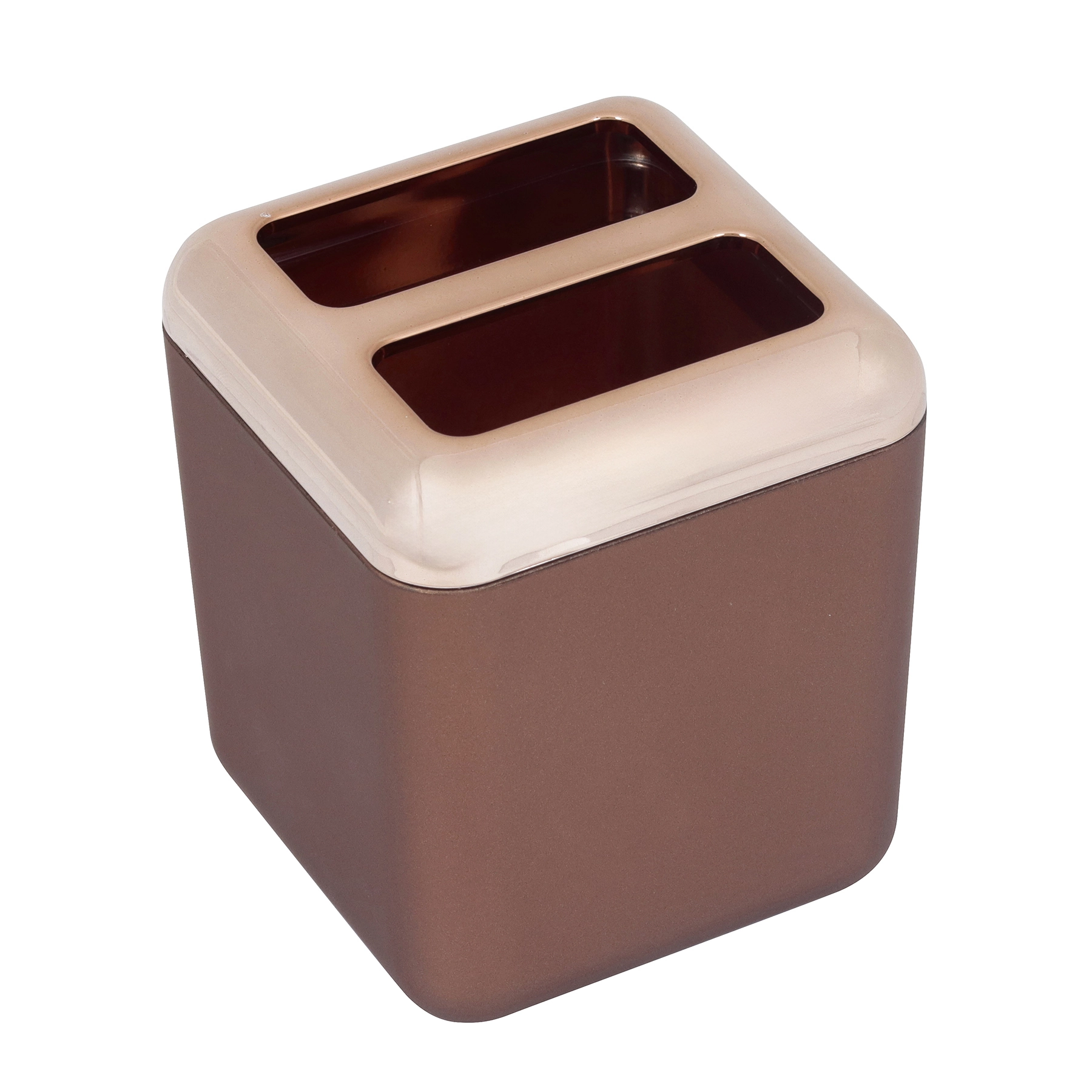 Porta Escova de Dente de Bancada para Banheiro Plástico Rosé Gold Quadrado Spoom Coza