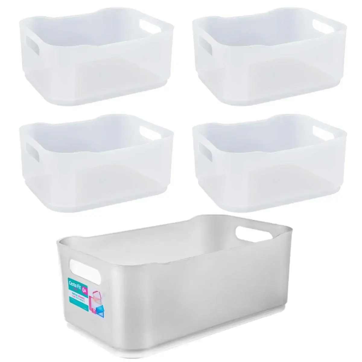Conjunto 4 Caixas Organizadoras Pequenas 1,5L e 1 Caixa Grande 5,4L com Alças Fit Coza Natural