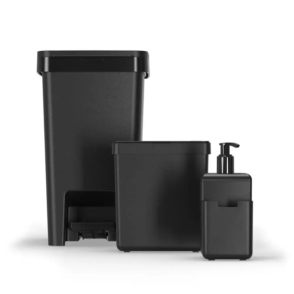 Kit Single 3 Peças Lixeira e Dispenser Preto Coza 99394/4008