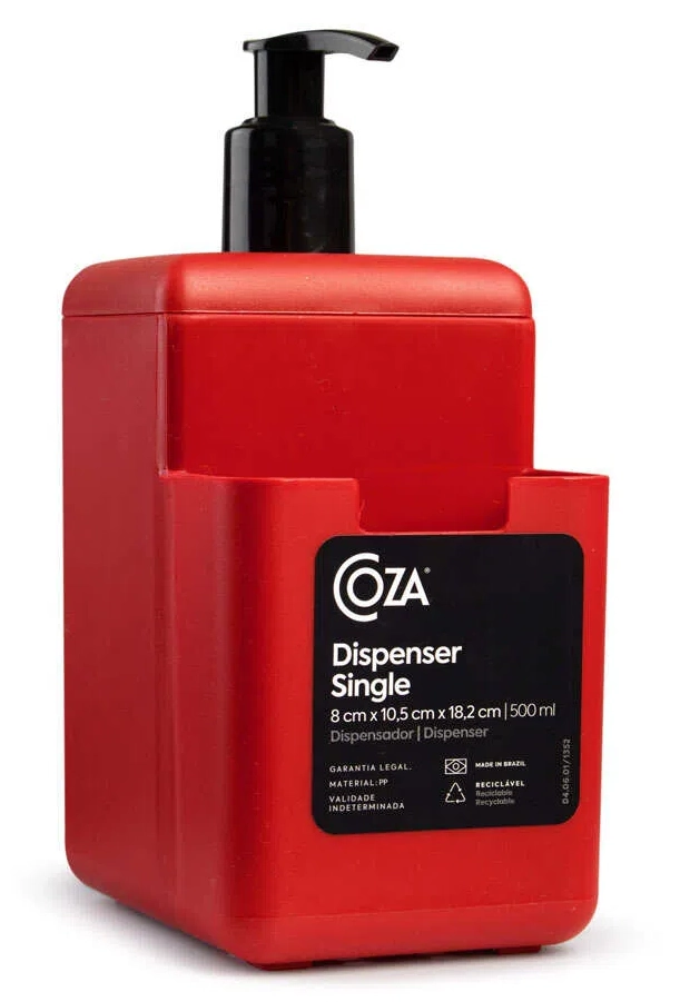 Dispenser Single para Detergente e Esponja 500ml Coza Vermelho Vermelho