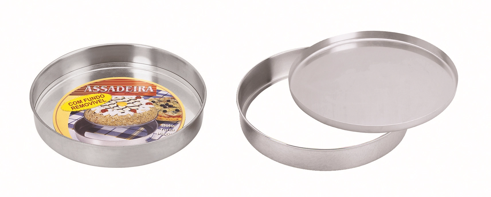 Assadeira Redonda com Fundo Removível Fortaleza Inox 24 cm