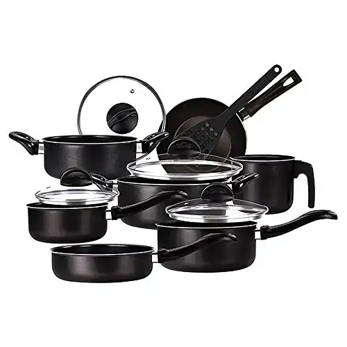 Conj.panela Fortaleza Top Black 7pcs Tampa Vidro