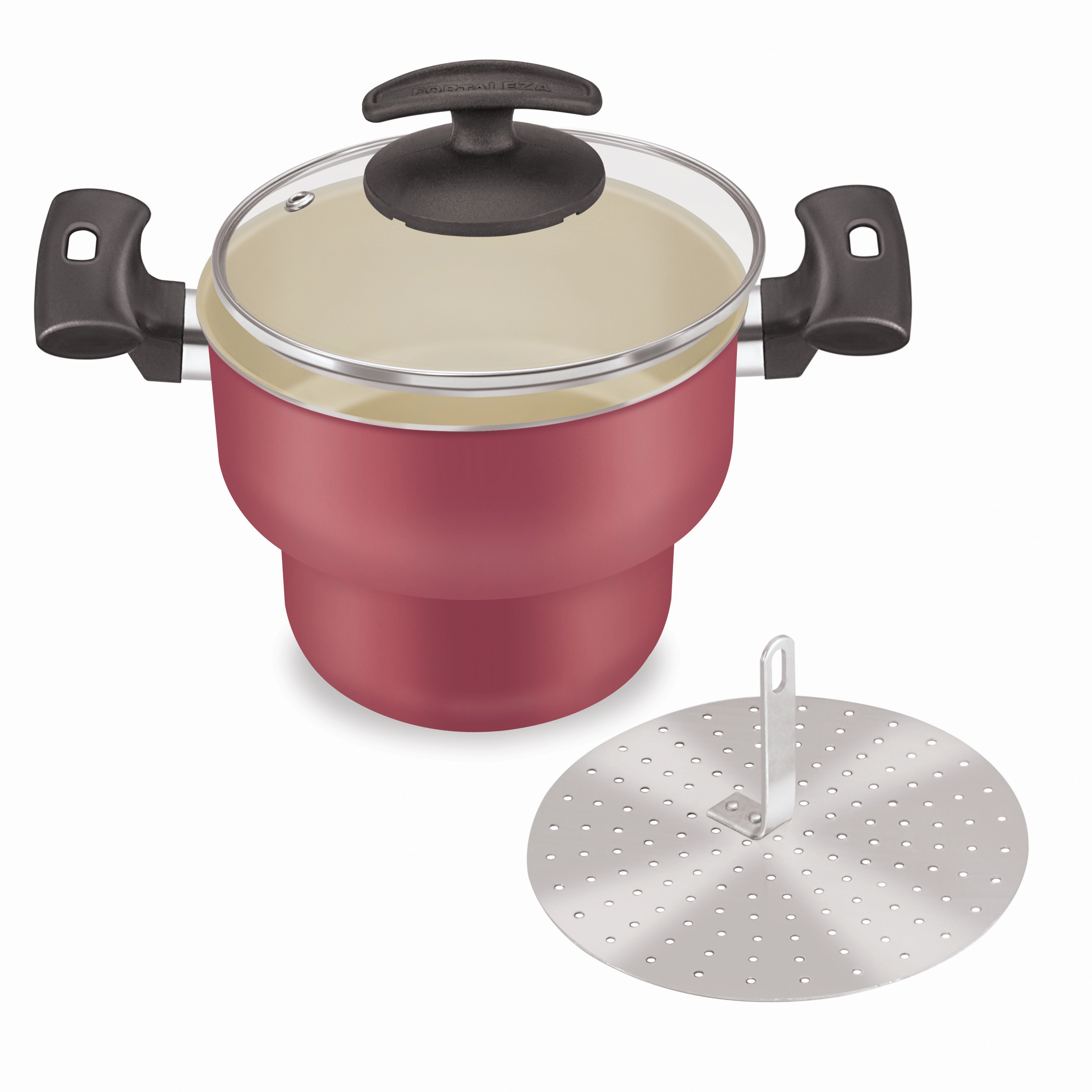 Cuscuzeiro Cereja Antiaderente Com Tampa De Vidro Fortaleza ø 16cm