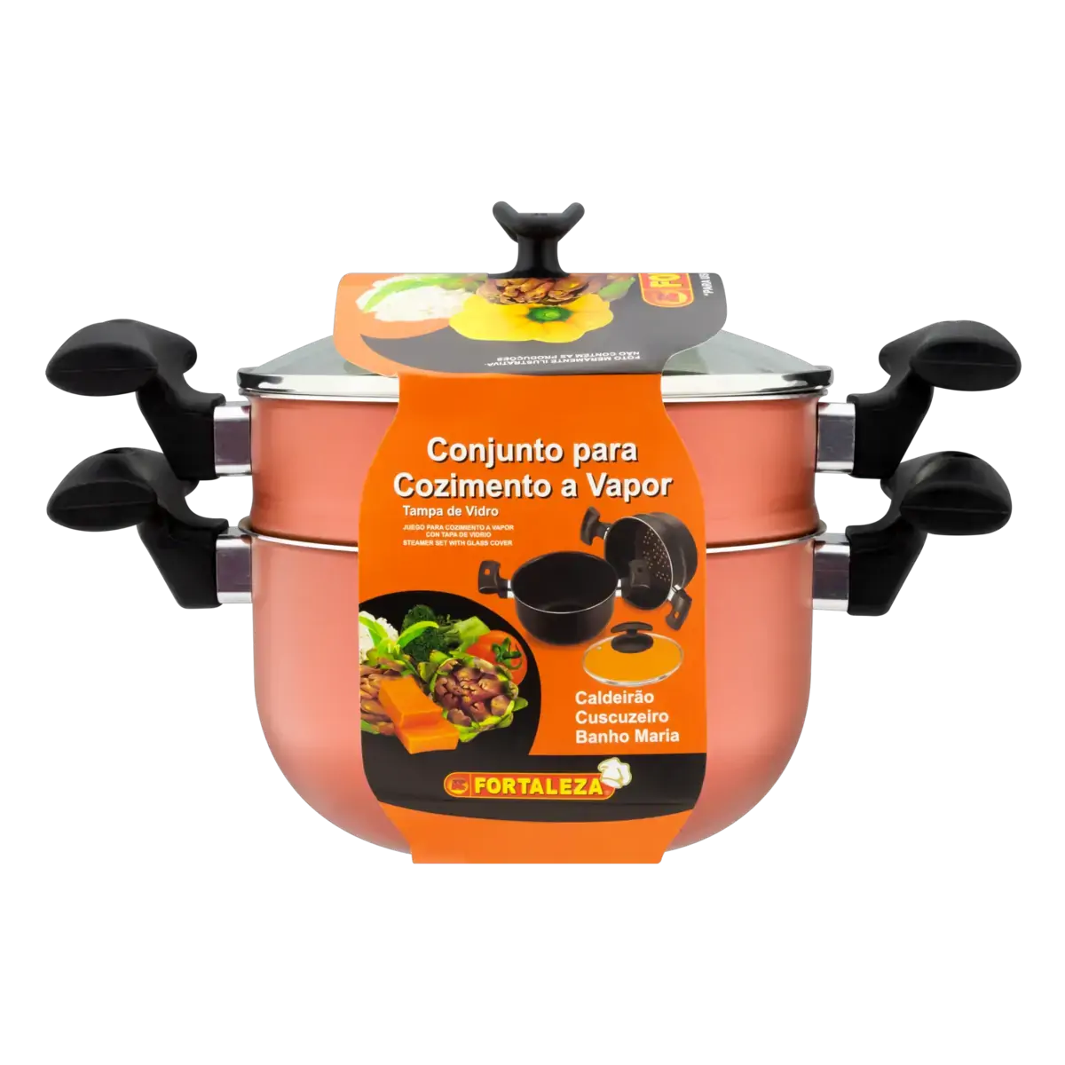 Conjunto Panela Cereja Com Tampa De Vidro Para Cozimento A Vapor Antiaderente 2,2l Fortaleza ø 18cm