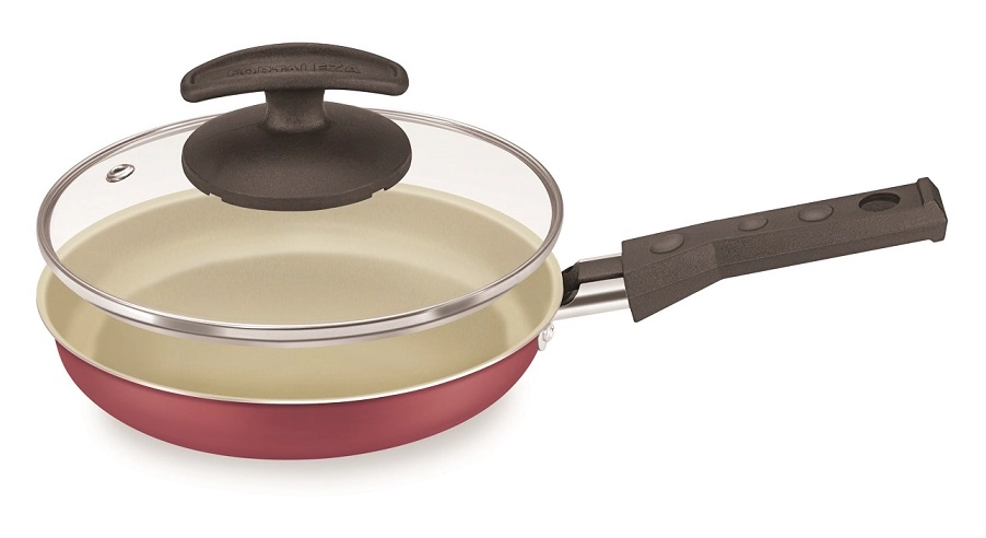 Frigideira Burger Fortaleza 16 cm com Tampa de Vidro Cereja