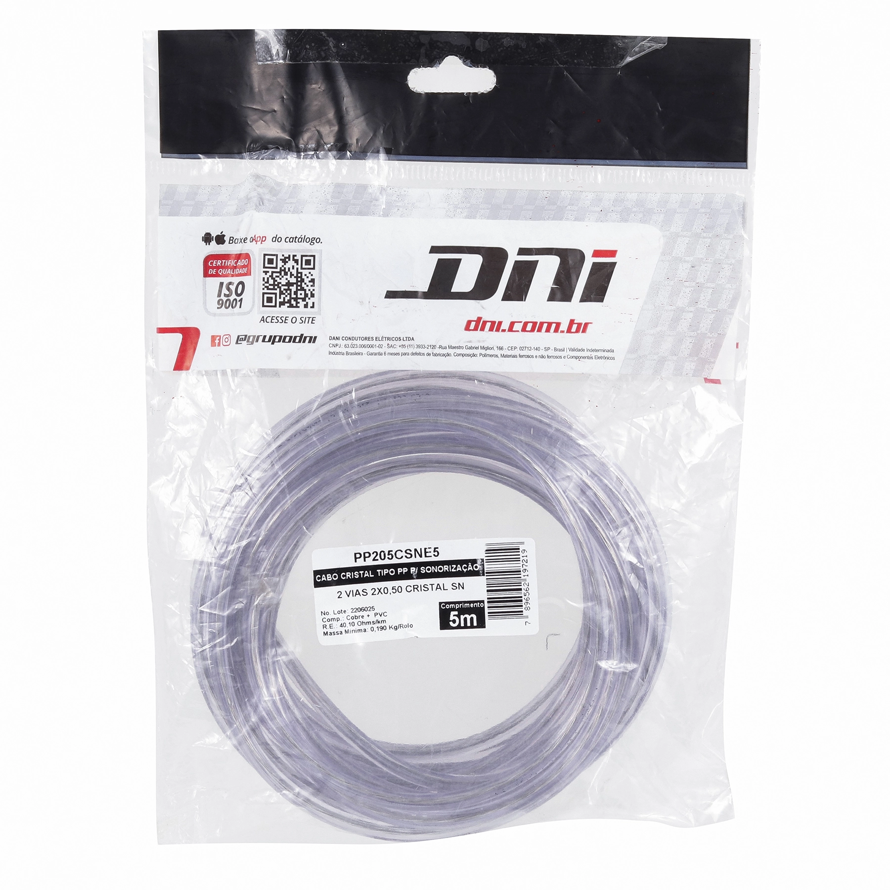 Cabo Flexível PP 2x0,5mm 5m Cristal DNI