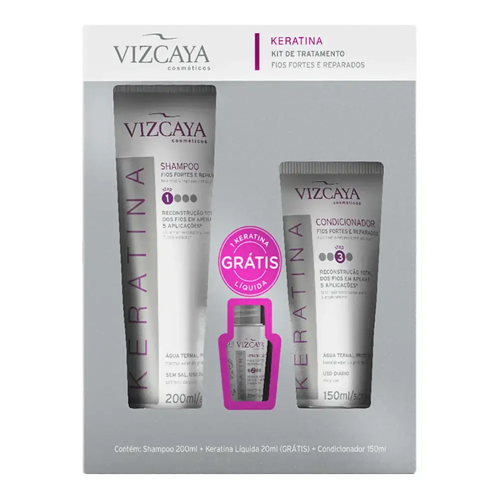 Kit Vizcaya Keratina Shampoo Condicionador Grt Ampola