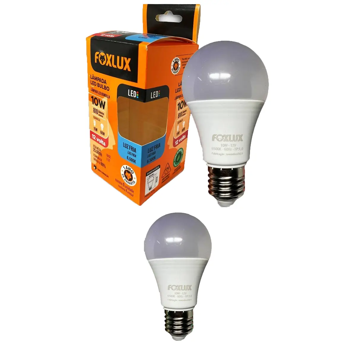 Kit 2 Lâmpada Led Bulbo Foxlux A60 10w 6500k 12v