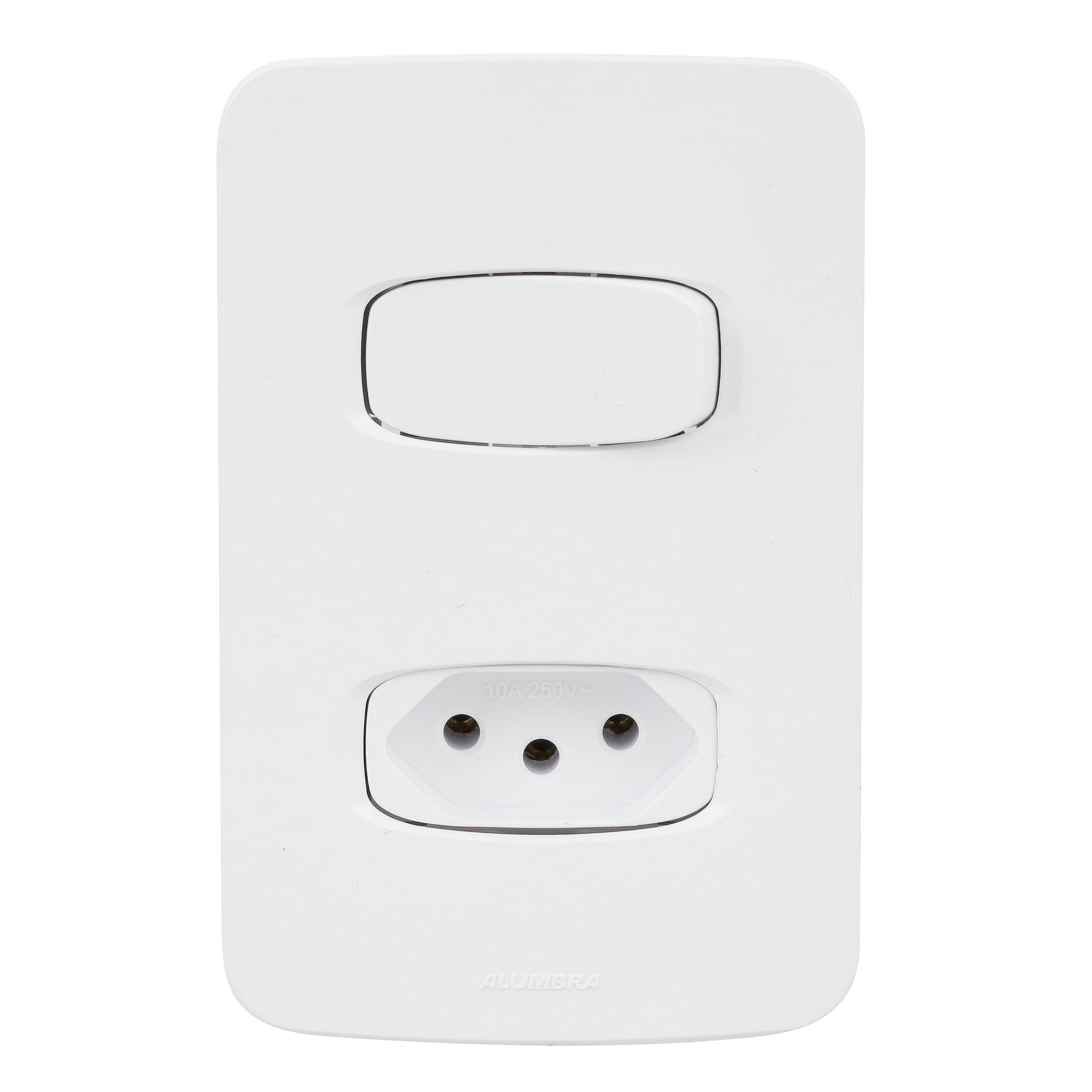 Conjunto de Interruptor Simples com Tomada 10A 4x2 Branco Gracia Alumbra