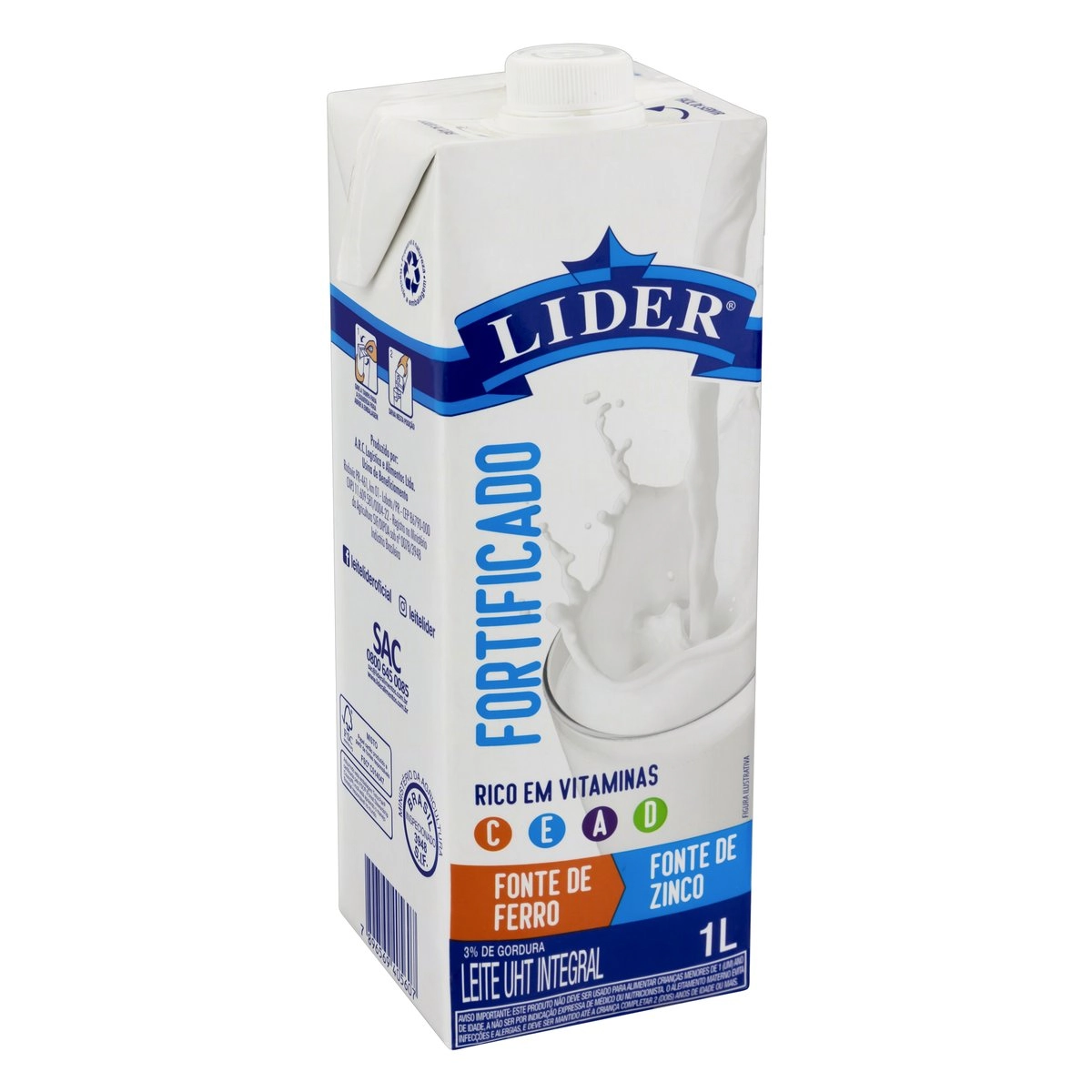 Leite Uht Fortificado Integral Lider Caixa 1l