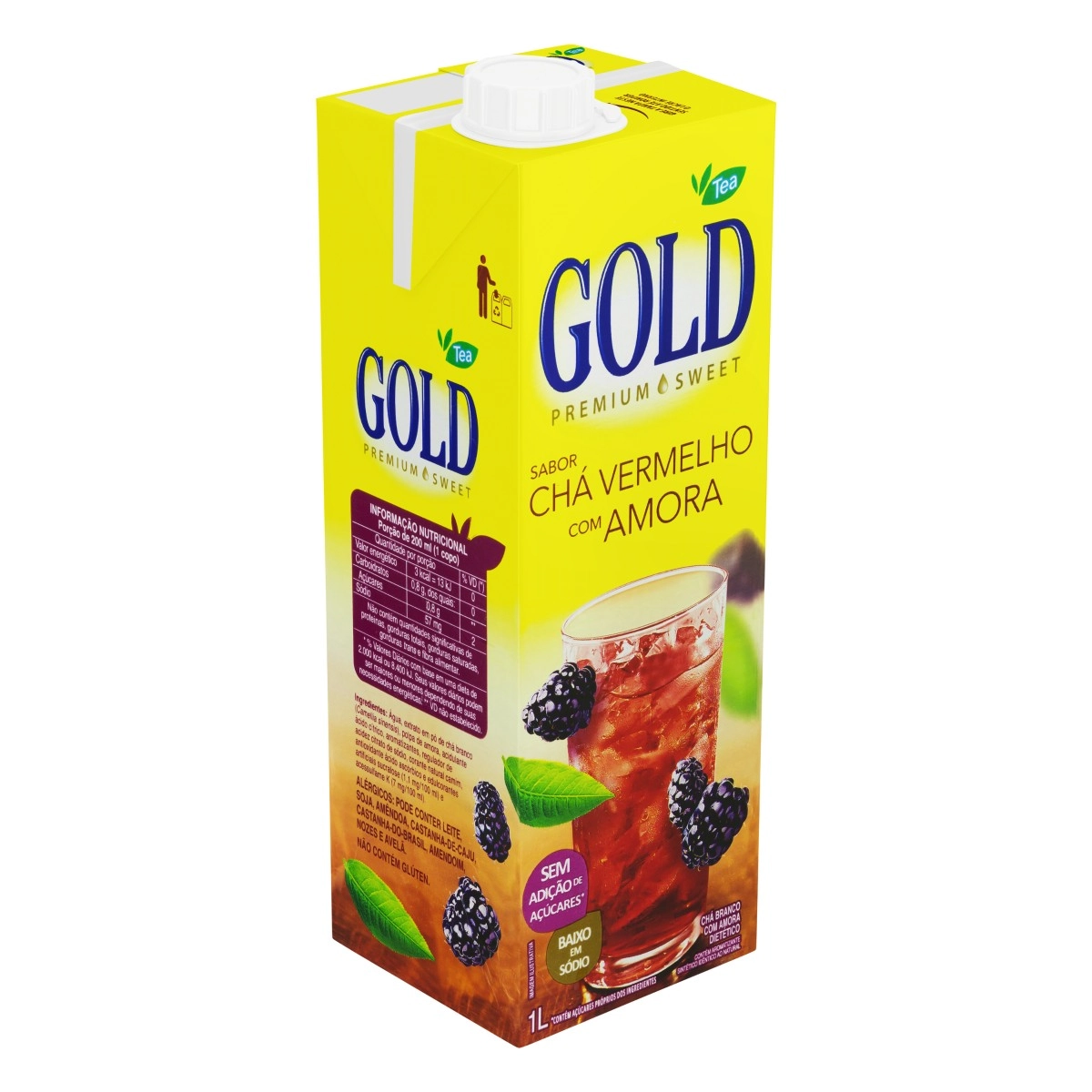 Chá Branco, Vermelho Com Amora Diet Gold Premium Sweet Caixa 1l
