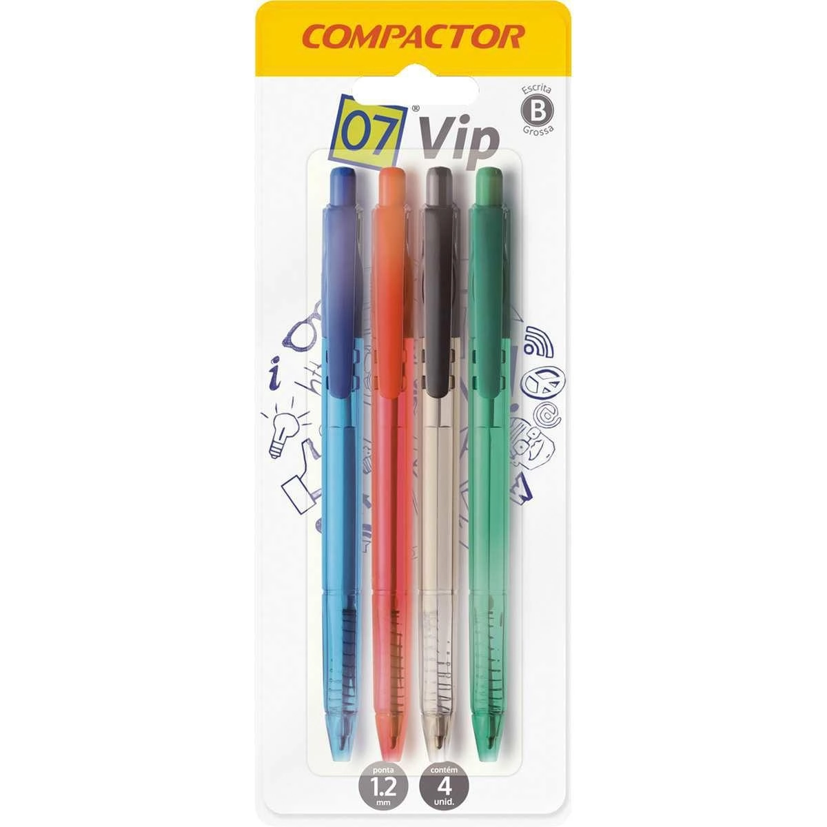 Caneta Compactor Esferografica 0,7mm Vip Retratil 1az 1vm 1vd 1pr 1932645