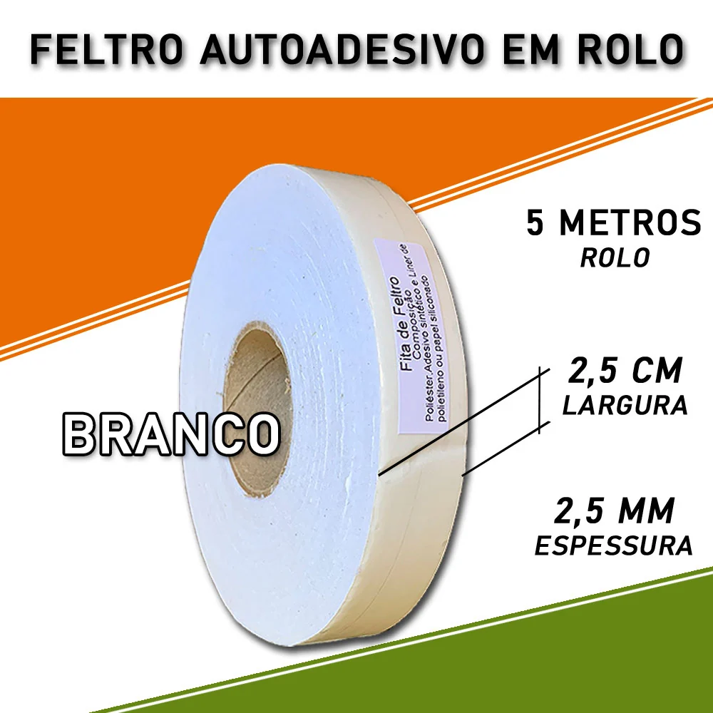 FELTRO EM ROLO BRANCO AUTO ADESIVO 25x2,5x5000MM