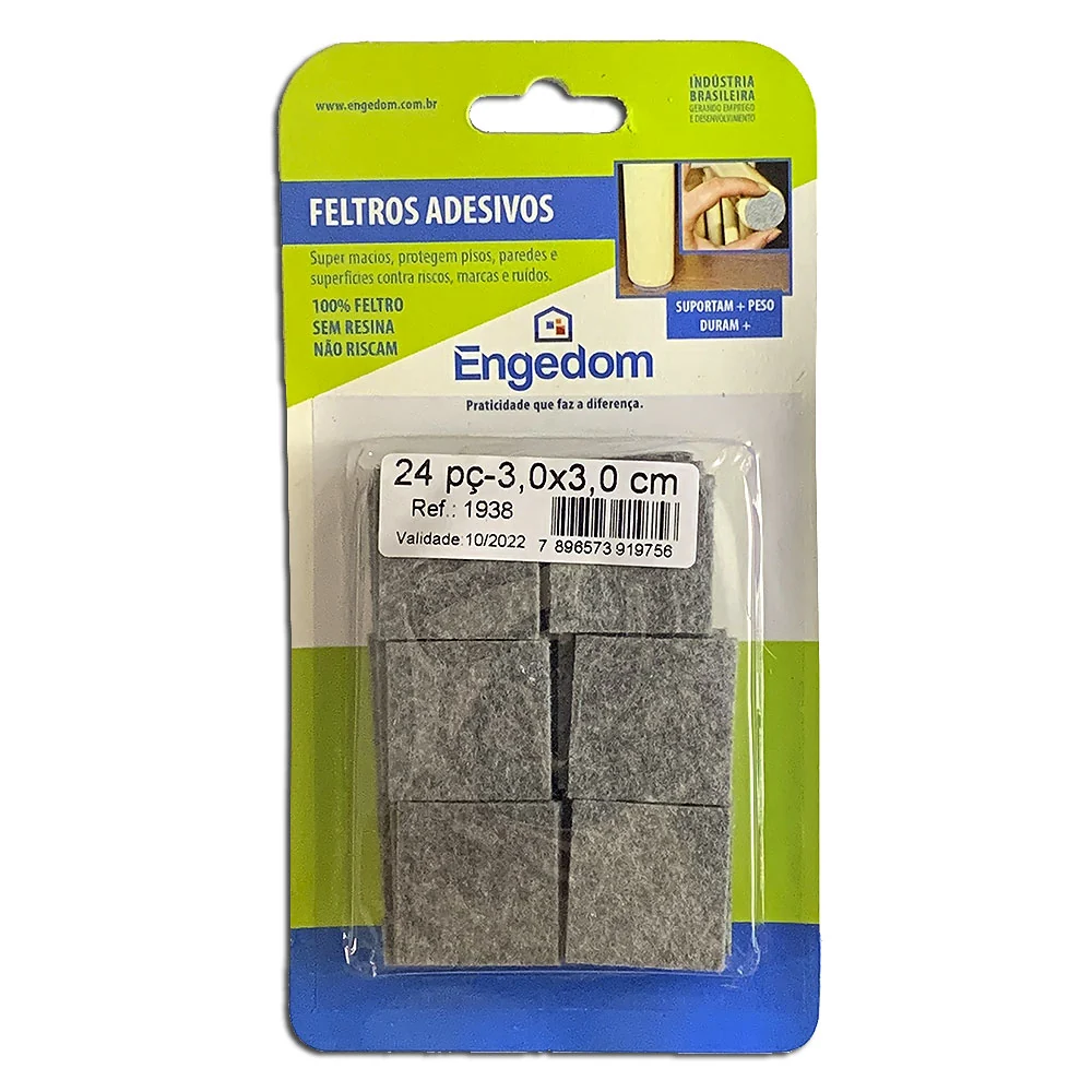 Feltro Cinza Auto Adesivo Quadrado para Piso 30x30x3mm 24un