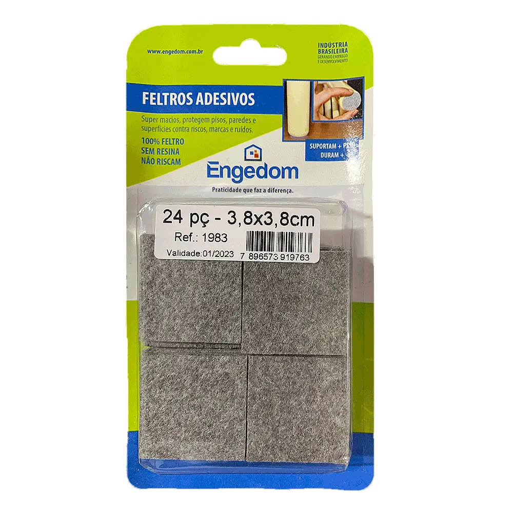 Feltro Cinza Auto Adesivo Quadrado 38x38x3mm 24un