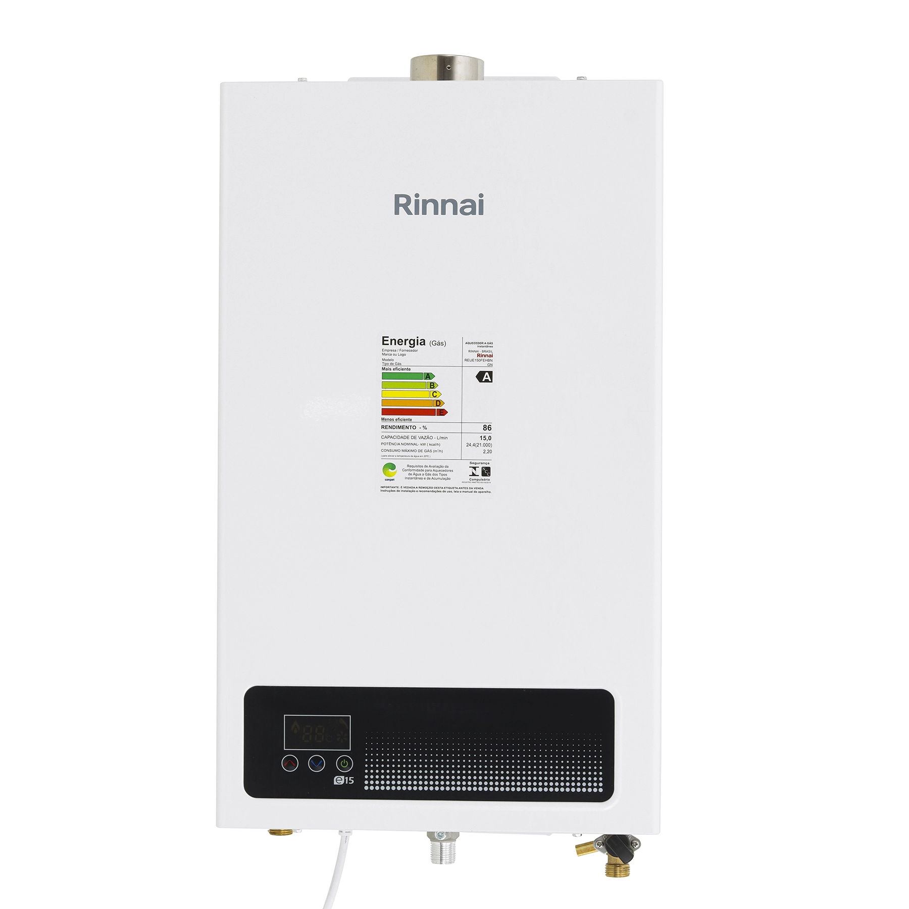 Aquecedor de Água a Gás Rinnai 15L/min GN Branco Digital E15