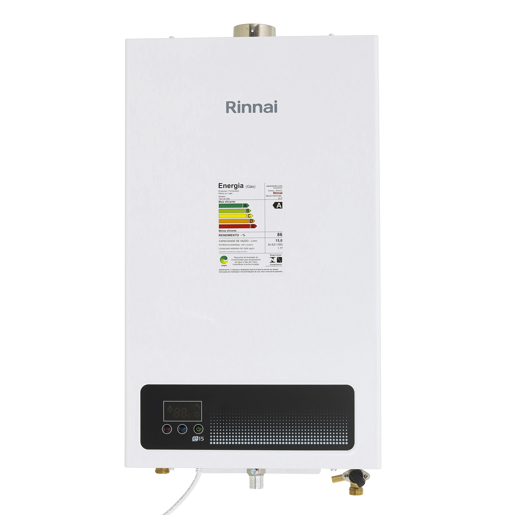 Aquecedor de Água a Gás Rinnai 15L/min GLP Branco Digital E15