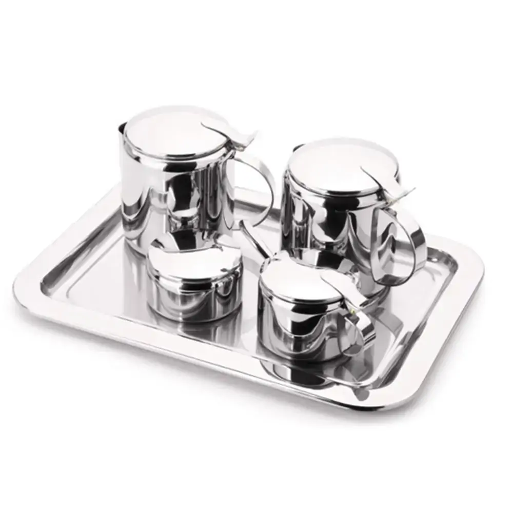 Conjunto De Café e Chá Com 6 peças de Aço Inox Bules Bandeja
