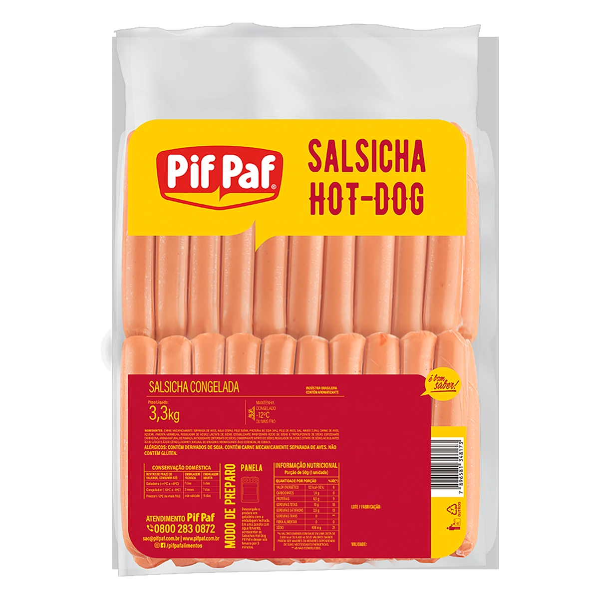 Salsicha Hot Dog Congelada Pif Paf 3,3kg