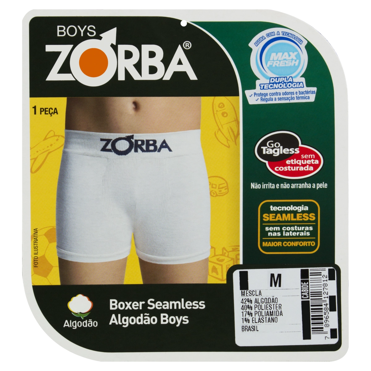 Cueca Boxer Cinza Mescla Seamless Algodão Boys Zorba Tamanho M