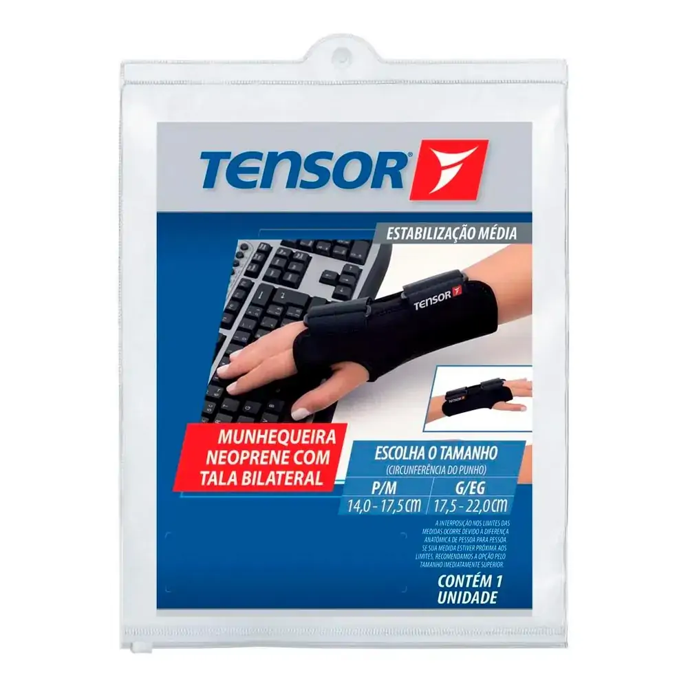 Munhequeira Ajustável Neoprene Tensor Com Tala Bilateral 6704 Único Preto