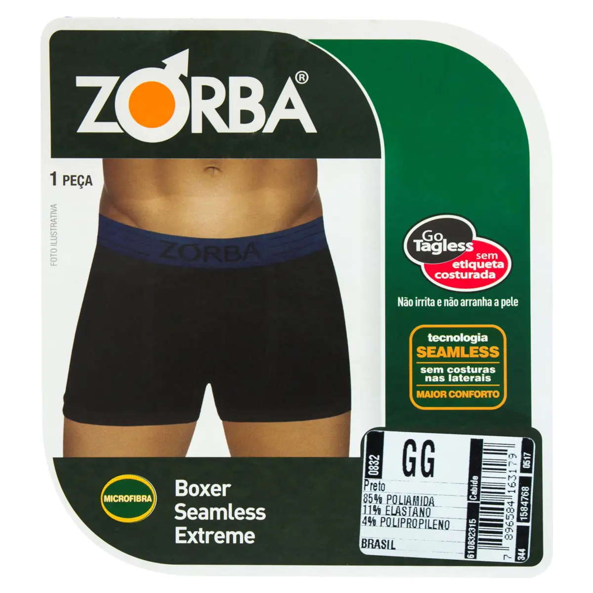 Cueca Boxer Preta Seamless Extreme Zorba Tamanho Gg