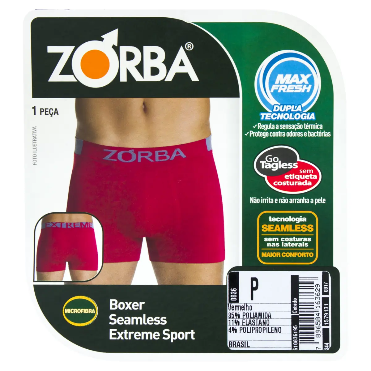 Cueca Boxer Vermelha Seamless Extreme Sport Zorba Tamanho P