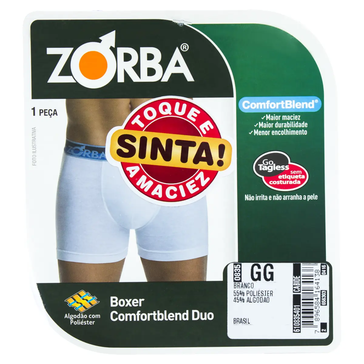 Cueca Boxer Branca Comfortblend Duo Zorba Tamanho Gg