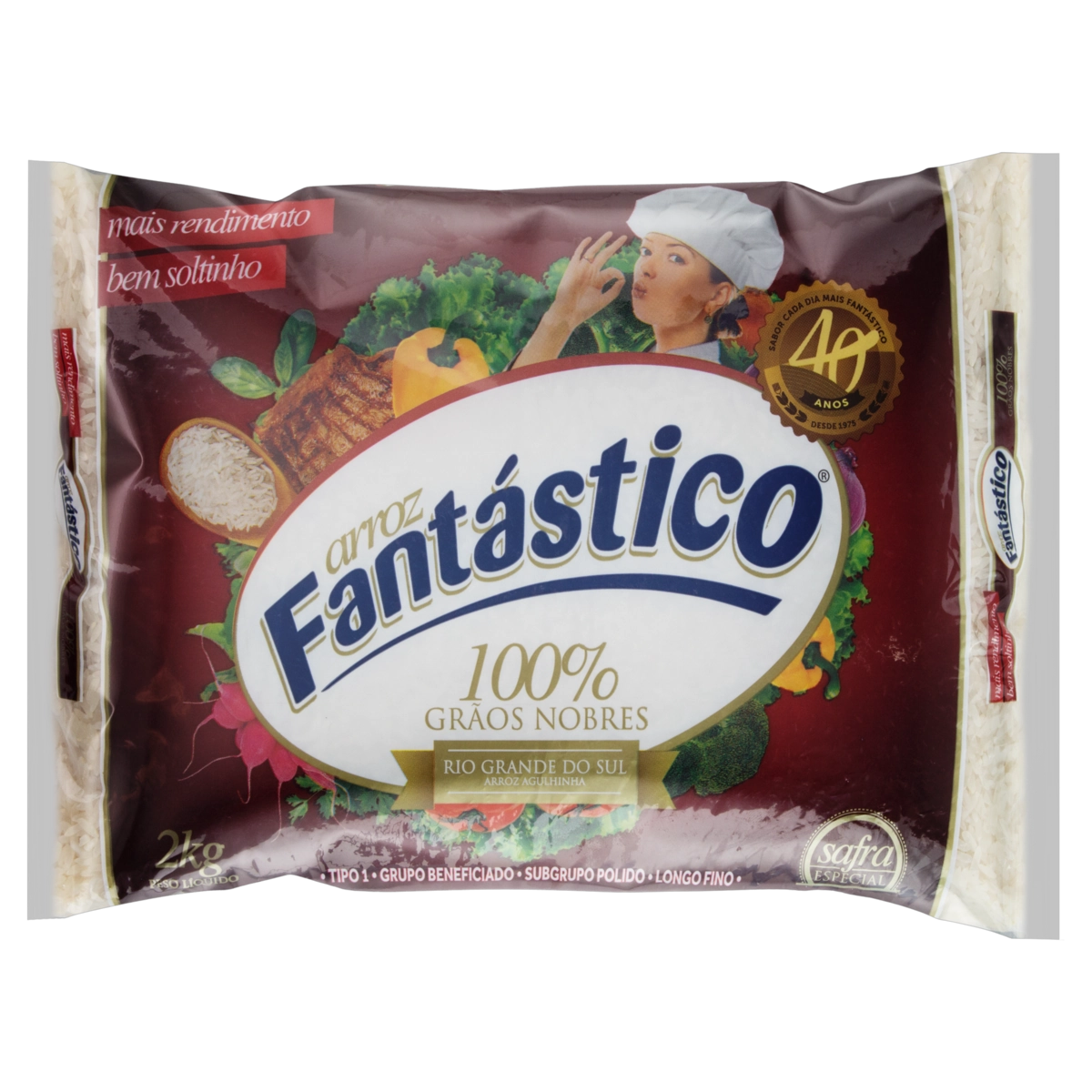 Arroz Agulhinha Tipo 1 Fantástico 100 Nobres Pacote 2kg