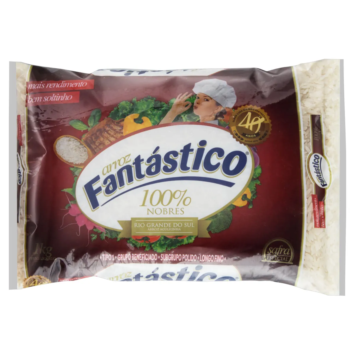 Arroz Agulhinha Tipo 1 Fantástico 100% Nobres 1 kg