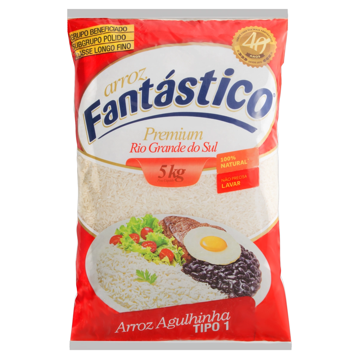 Arroz Agulhinha Tipo 1 Fantástico Premium Pacote 5kg