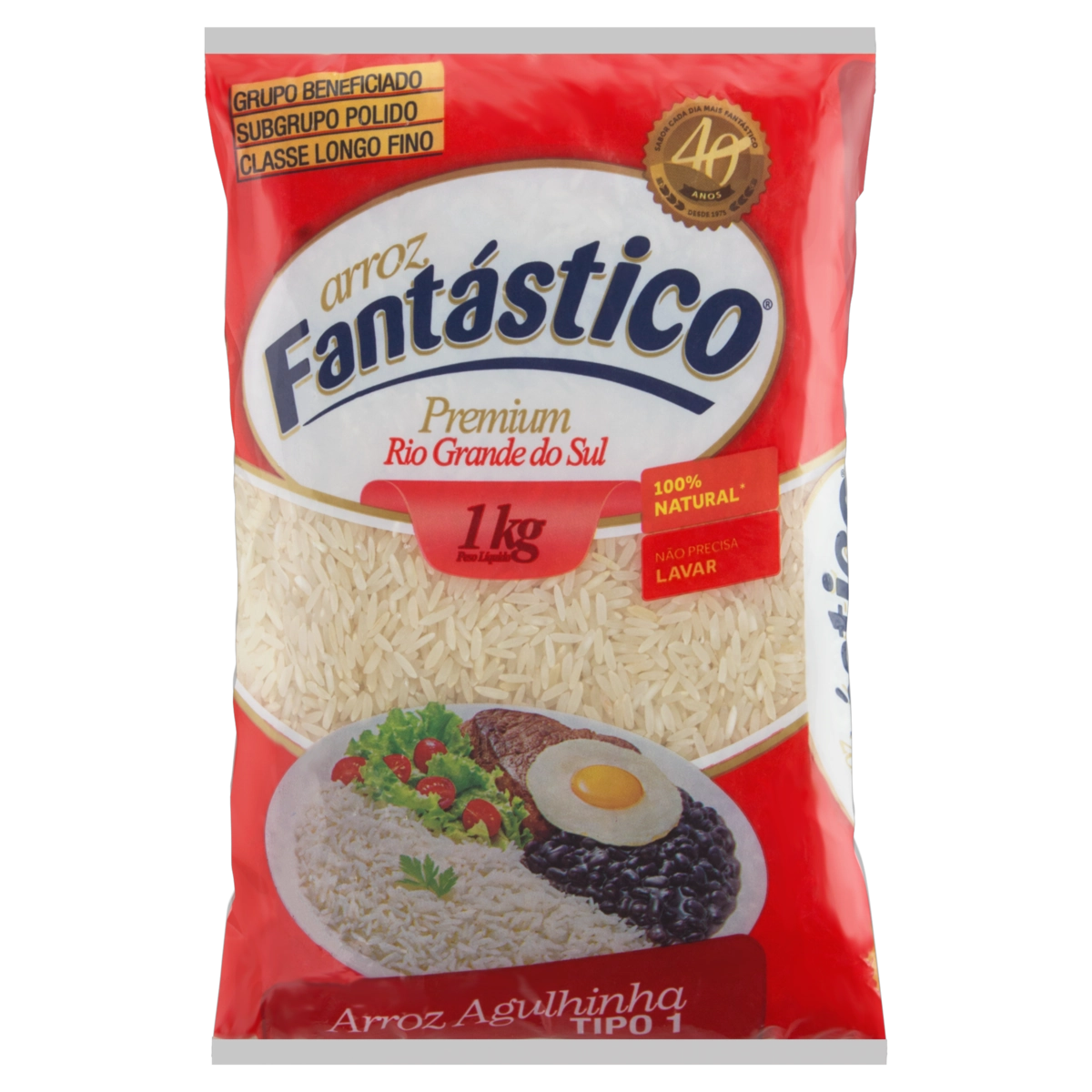 Arroz Agulhinha Tipo 1 Fantástico Premium Pacote 1kg