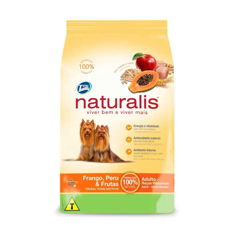 Ração Naturalis Para Cães Adultos De Raças Pequenas Sabor Frango, Peru E Frutas