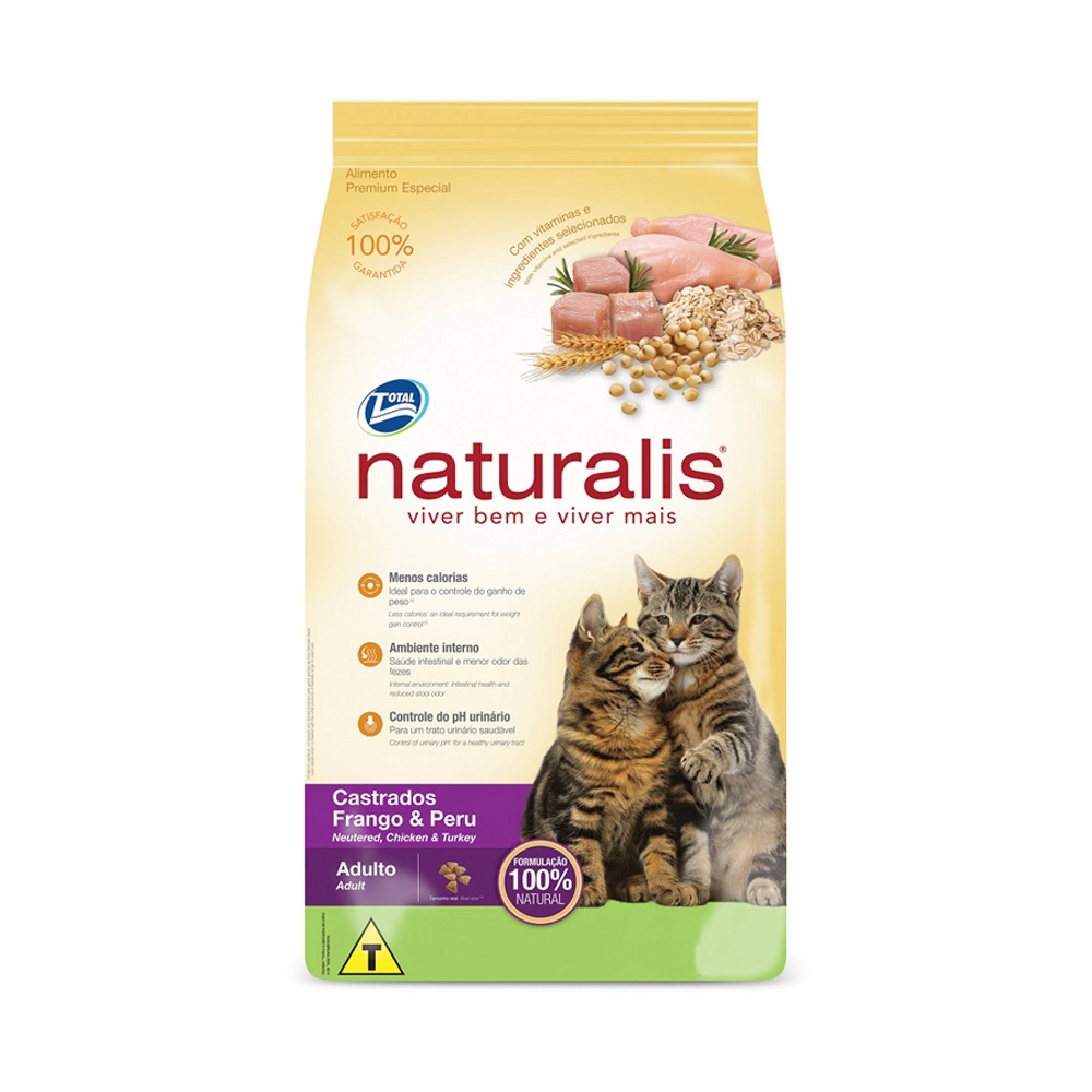 Ração Naturalis Gatos Castrados Frango e Peru 1kg