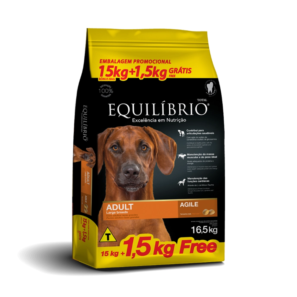 Ração Seca Total Equilíbrio Large Breeds Para Cães Adultos 15 Kg 1.5 Kg Gratis