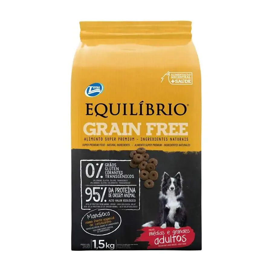 Ração Equilíbrio Grain Free Para Cães Adultos Raças Médias E Grandes Sabor Mandioca 1,5kg