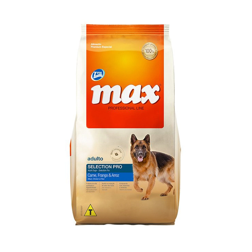 Ração Max Selection Pro Cães Adultos Carne, Frango e Arroz 15kg