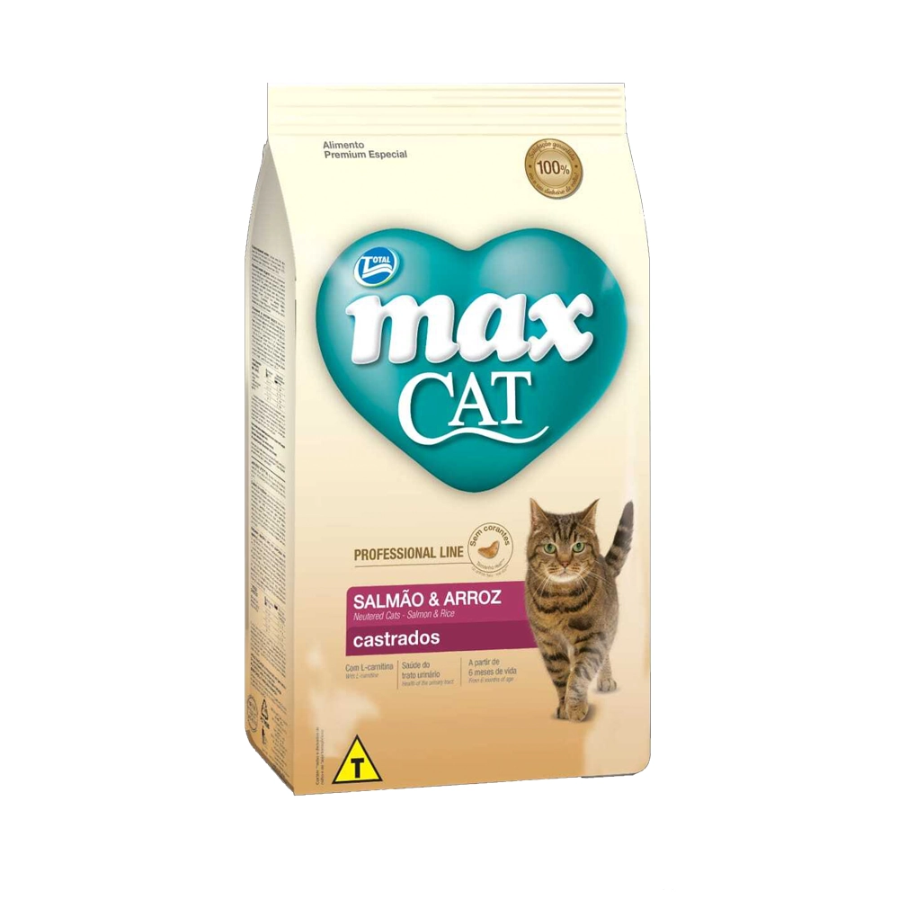 Ração Seca Total Max Cat Professional Line Salmão Arroz Para Gatos Castrados 20 Kg