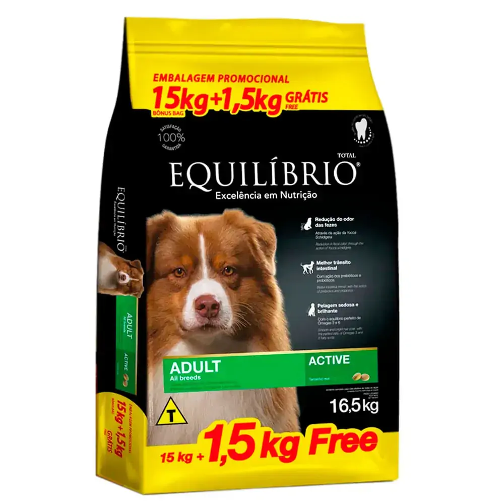 Ração Seca Total Equilíbrio All Breeds Para Cães Adultos 15 Kg 1.5 Kg Gratis