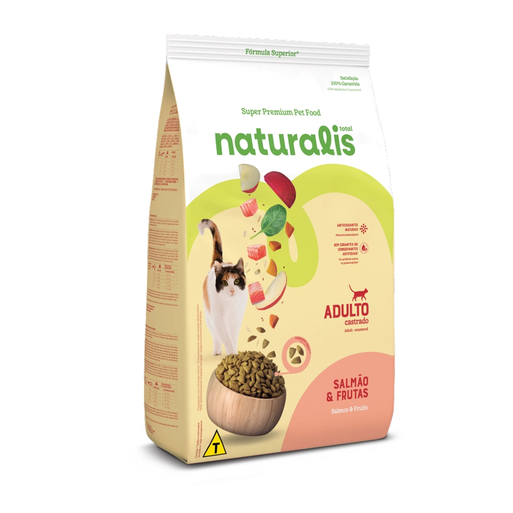 Ração Seca Naturalis Salmão Frutas Para Gatos Castrados 20 Kg