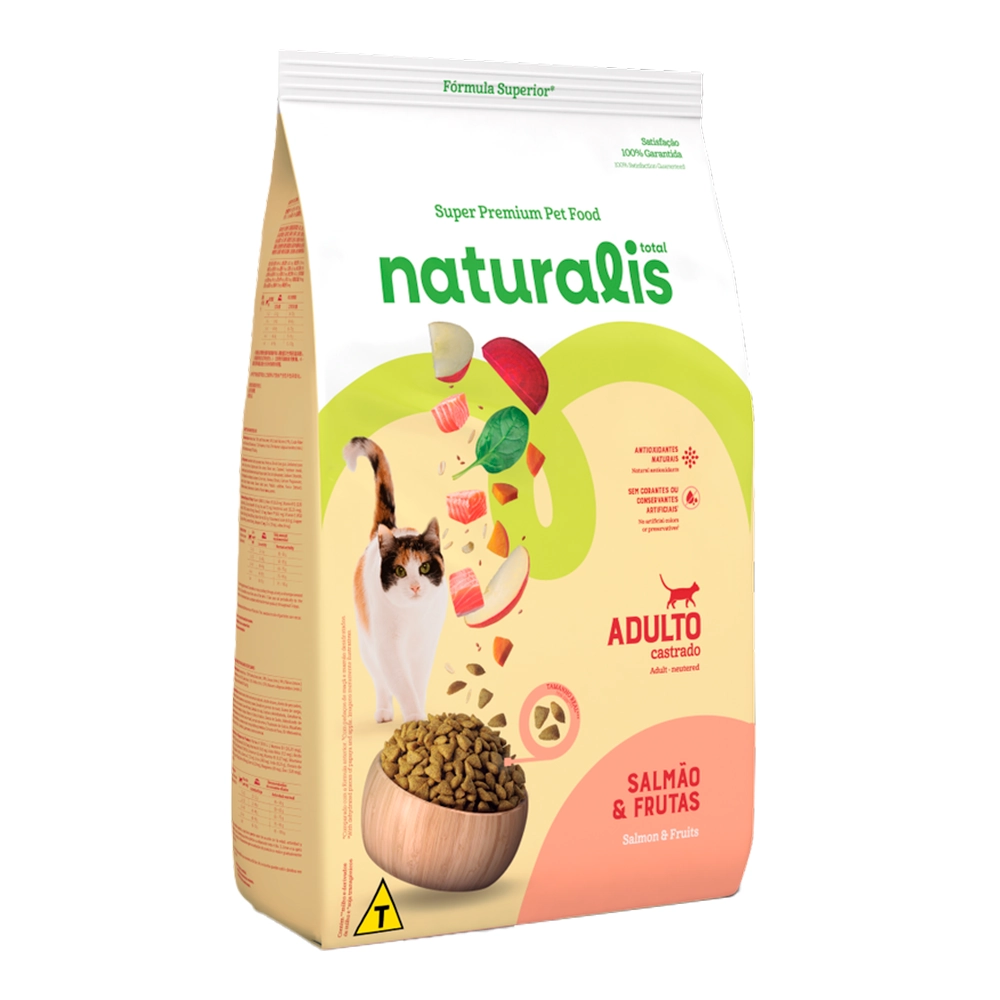 Ração Seca Naturalis Salmão Frutas Para Gatos Castrados 7.5 Kg
