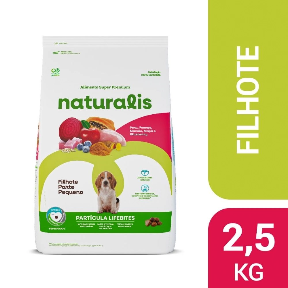 Naturalis Lifebites Caes Filhotes Porte Pequeno Peru, Frango, Legumes E Frutas 2,5kg