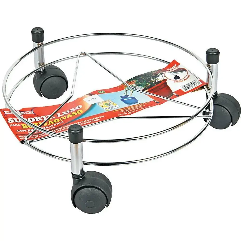Suporte para Botijão de Gás Cromado c/ Rodas Resistentes Luxo 31 Cm, Niquelart 053 - 10024