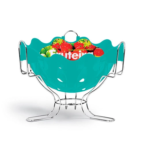 Fruteira De Mesa Cromado Azul Turquesa Ni