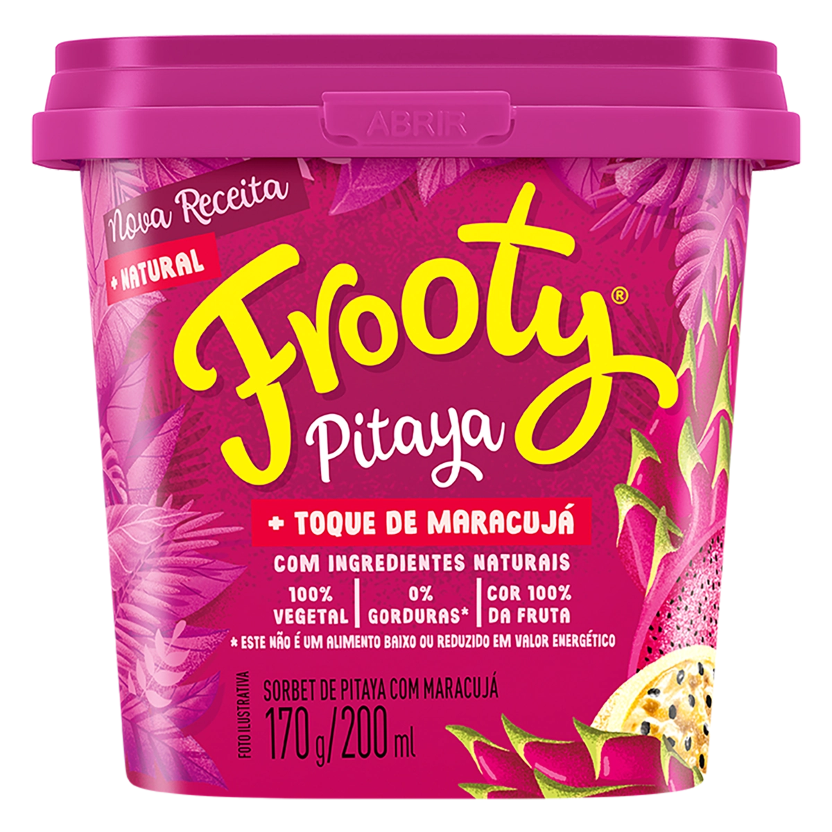 Sorbet Pitaya Com Maracujá Frooty Pote 200ml