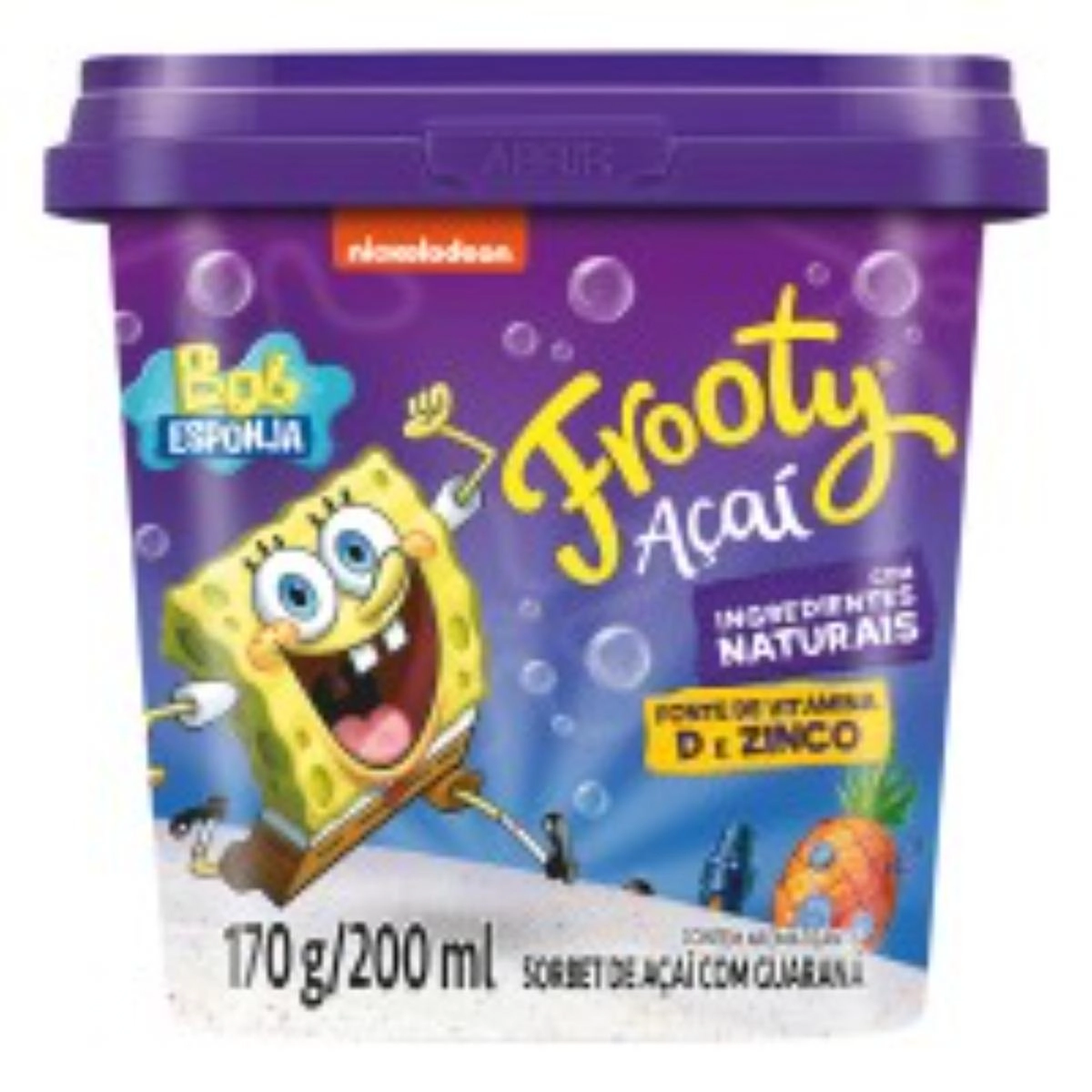 Sorbet Açaí com Guaraná Bob Esponja Frooty Pote 200ml