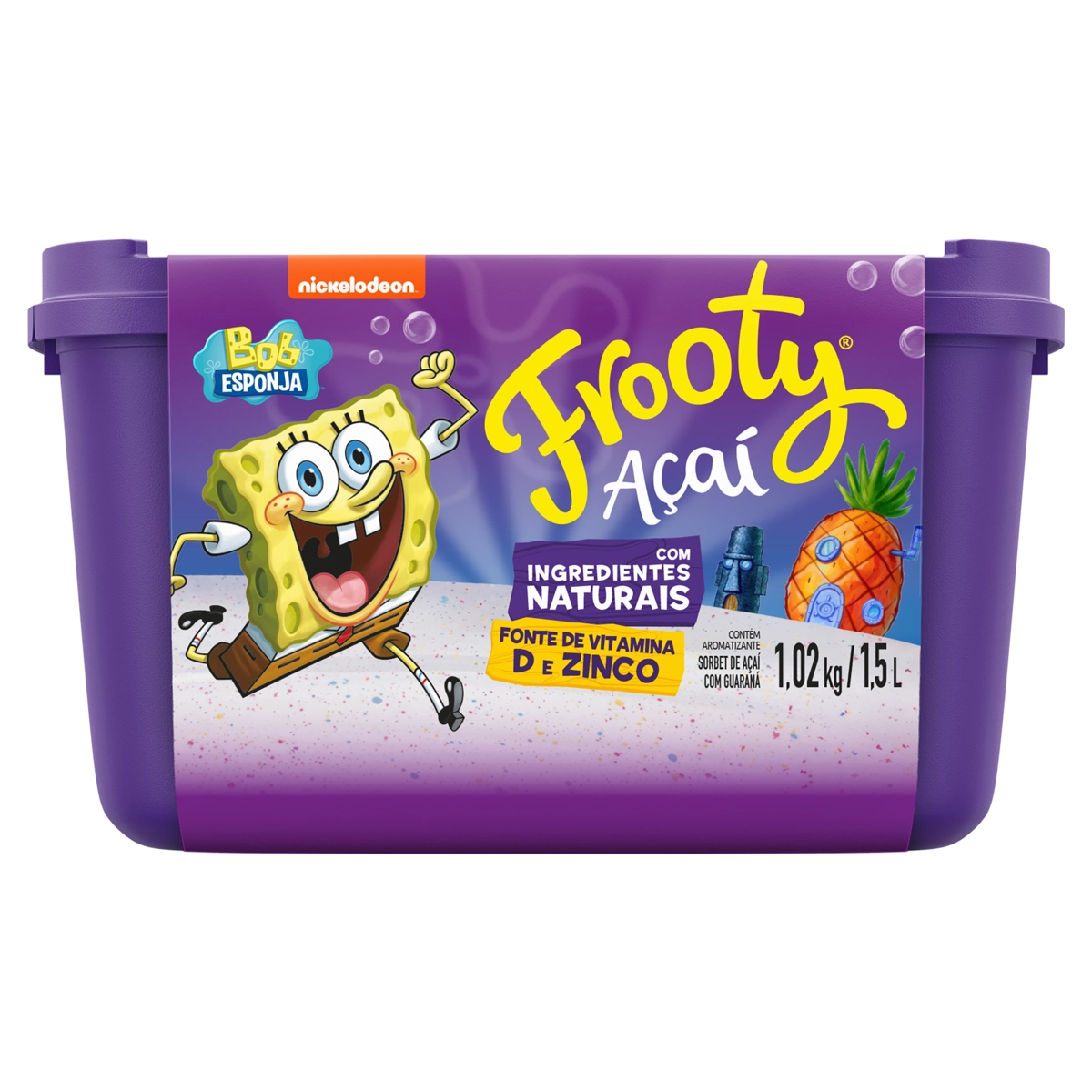Sorbet Açaí Com Guaraná Bob Esponja Frooty Pote 1,5l