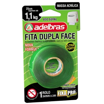 Fita Dupla Face Massa Acrilica Fixa PRO24MMX2MT Adelbras