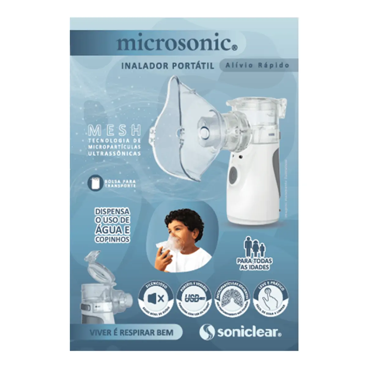 Inalador Nebulizador Portátil Mesh Microsonic Bivolt Soniclear